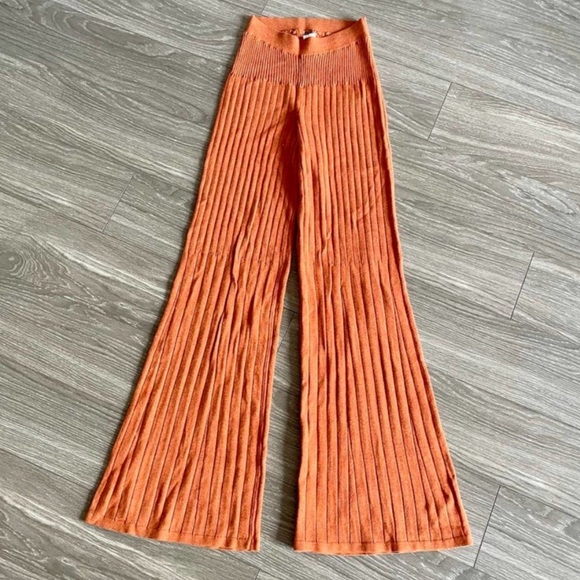 Free People Keep It Real Flare Orange Ribbed Knit Pants - Picture 3 of 4